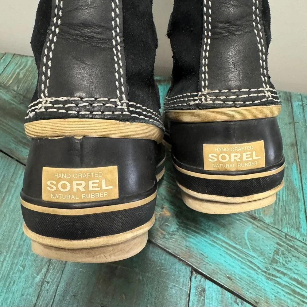 SOREL Joan Of Arctic Suede Snow Boots Size 7 Waterproof Black Tan Rubber - Picture 8 of 15